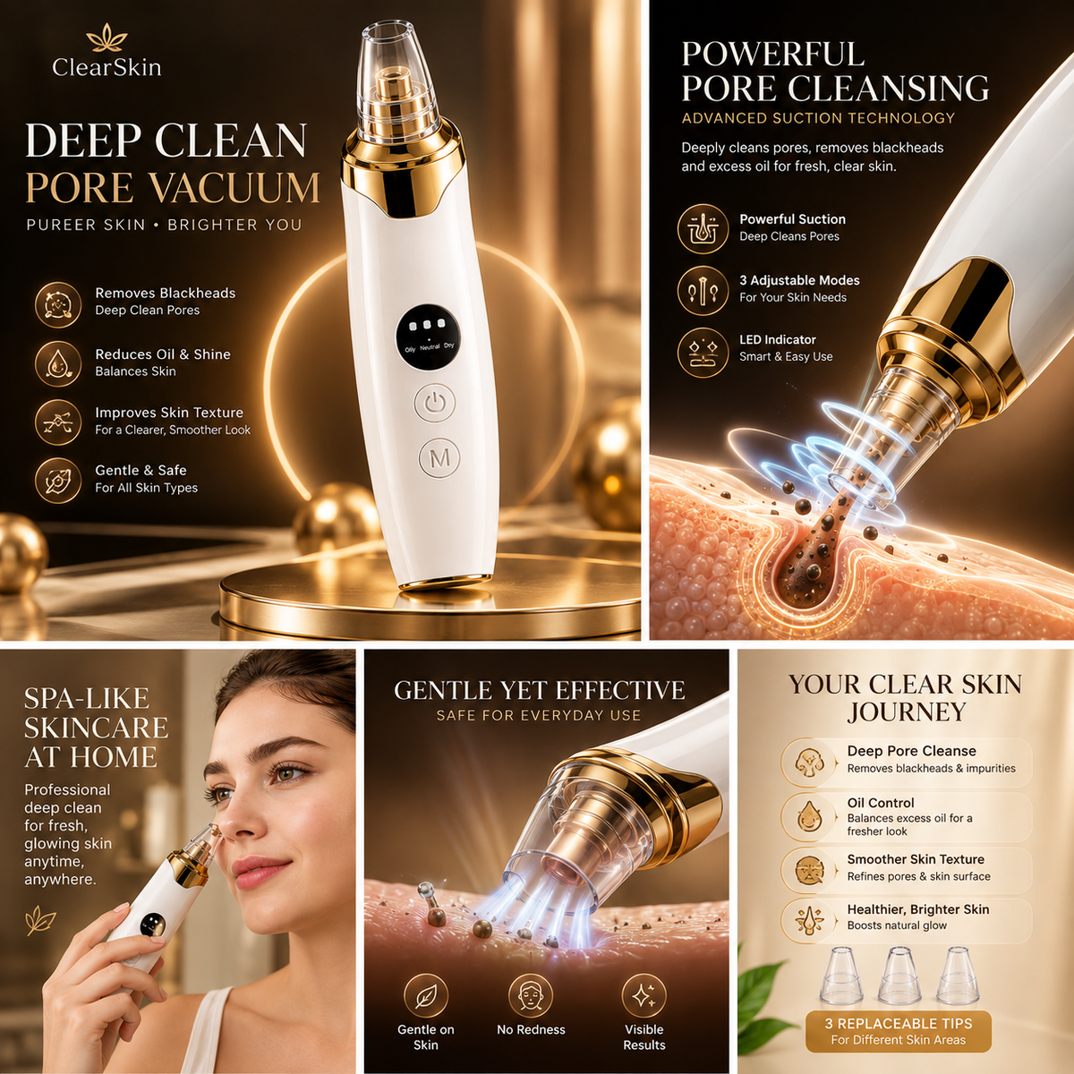 Electric Blackhead Remover – At-Home Pore Cleaning Beauty Tool