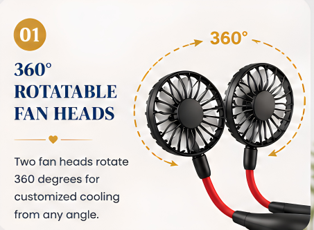 Mini USB Rechargeable Neck Fan – Portable Personal Cooling Fan with 3 Speed Modes & 7-Blade Design (Random Color)