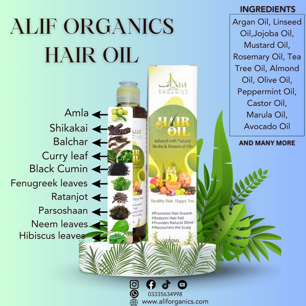 Alif Organics Natural Hair Oil 200ML | Herbal Hair Growth Oil for Hair Fall Control