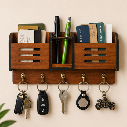Multipurpose Wooden Key Holder Wall Hanging | Decorative Key Rack for Home & Office