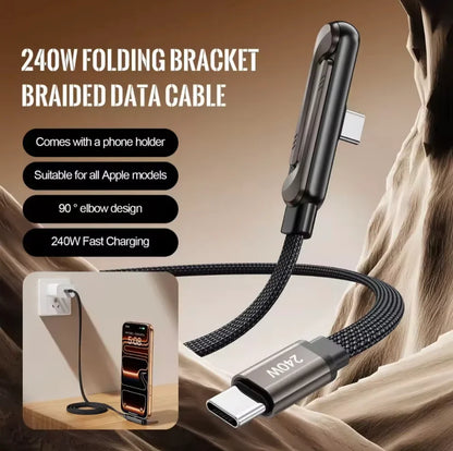 2-in-1 Charging Cable with Mobile Stand | Foldable Phone Holder Charging Cable