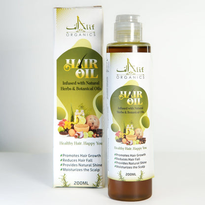 Alif Organics Natural Hair Oil 200ML | Herbal Hair Growth Oil for Hair Fall Control