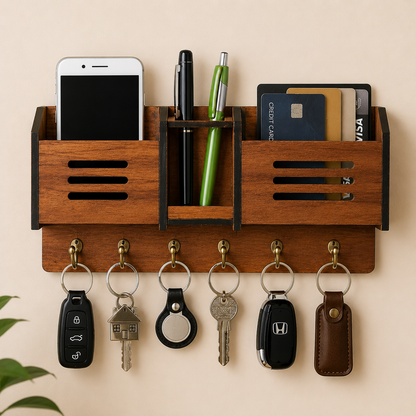 Multipurpose Wooden Key Holder Wall Hanging | Decorative Key Rack for Home & Office