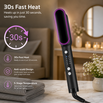 HQT-909B 2-in-1 Electric Hair Straightening & Curling Comb Brush | Professional Hair Styler (Random Color)