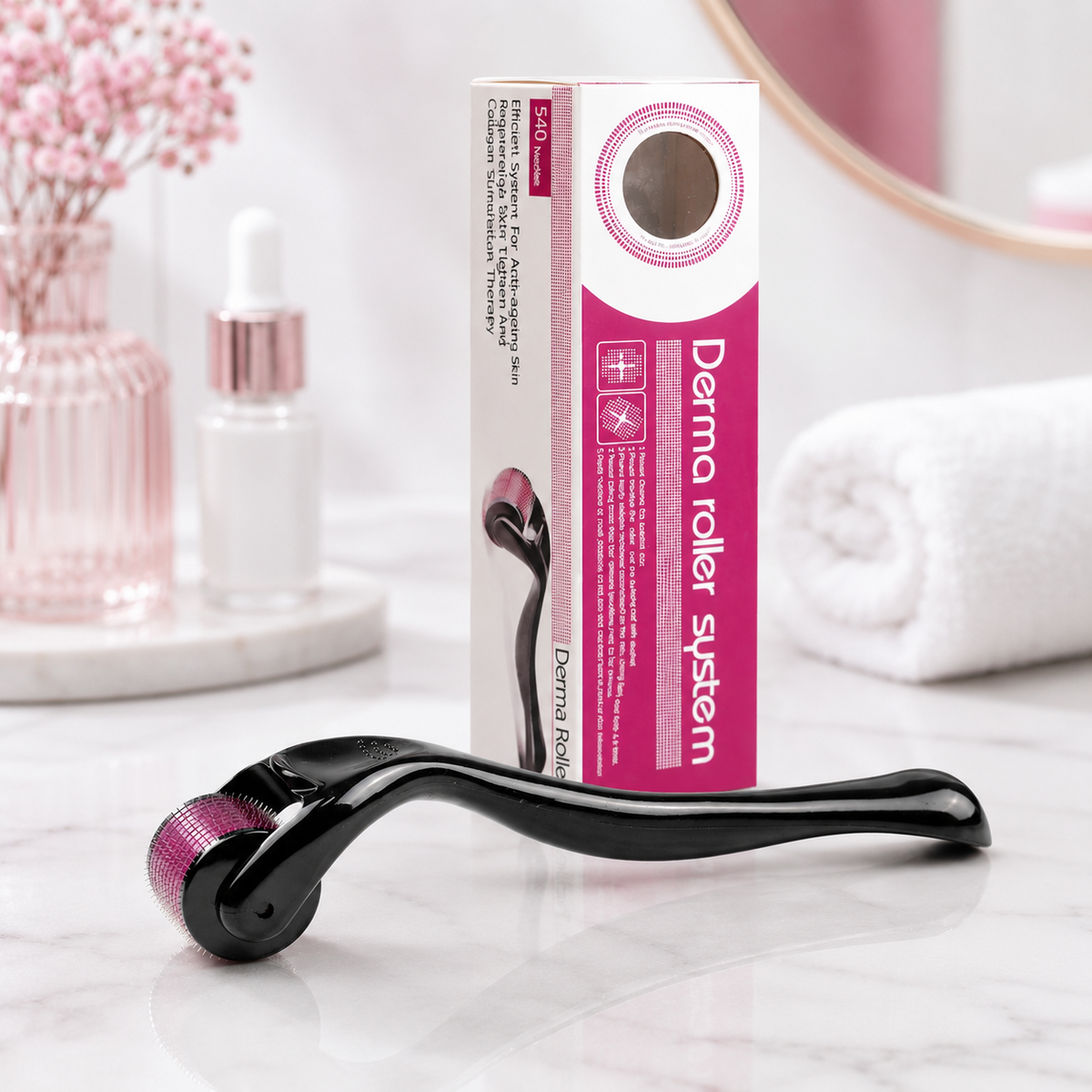 Titanium Needles Derma Roller 0.5mm – Skincare & Beauty Tool with Protective Box
