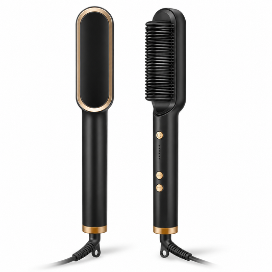 909 Hair Straightening Brush | Electric 2-in-1 Straightener & Curler | Heating Styling Comb | Quick 3-Minute Styling