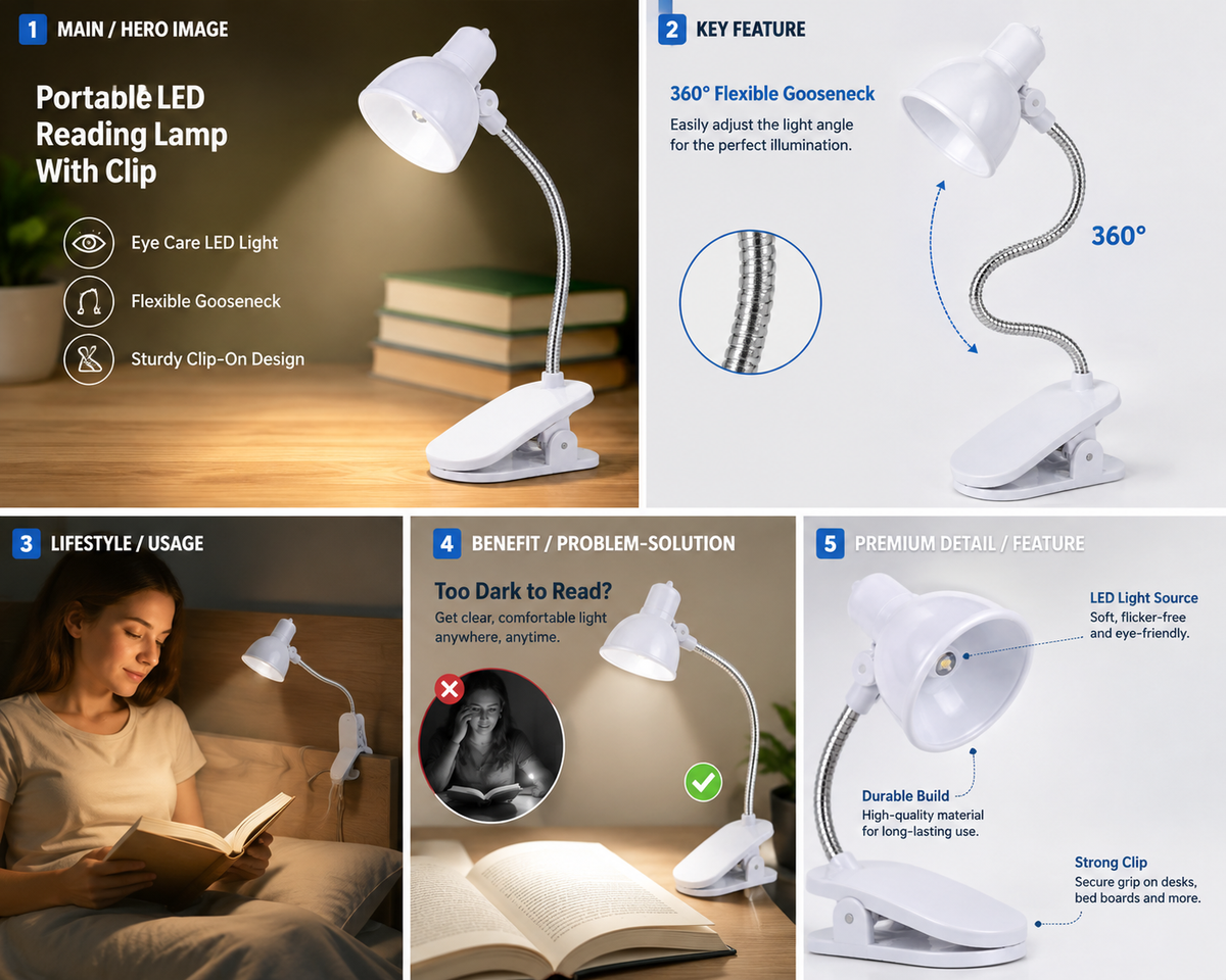 Portable LED Reading Lamp With Clip – Flexible Book Light