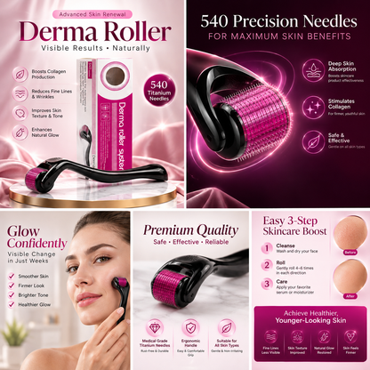 Titanium Needles Derma Roller 0.5mm – Skincare & Beauty Tool with Protective Box