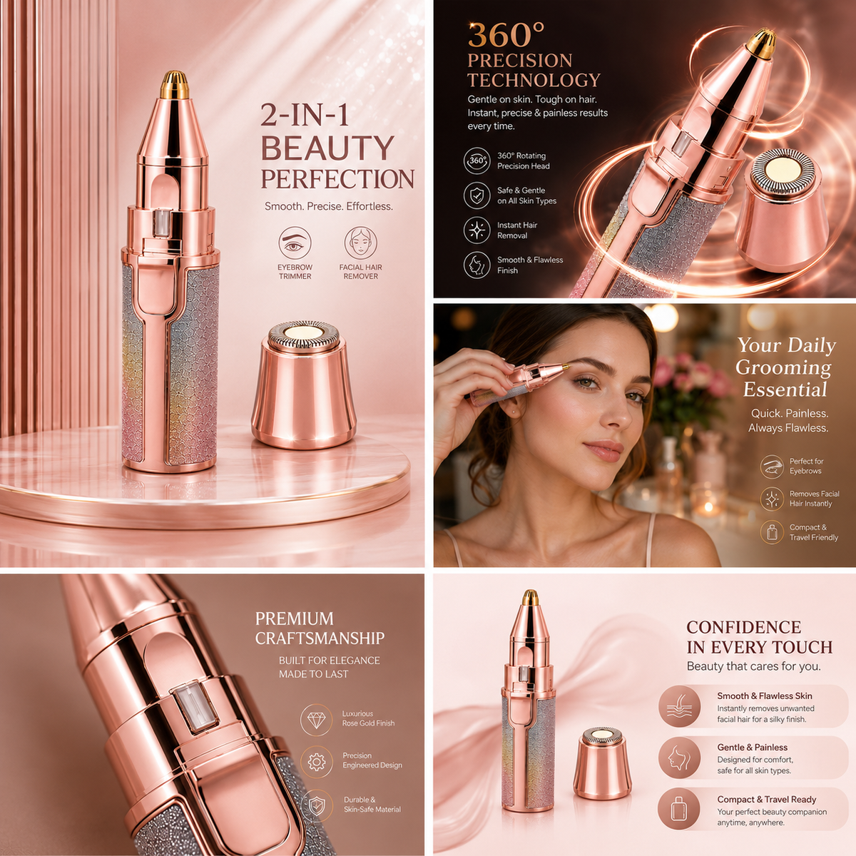 2-in-1 Electric Eyebrow Trimmer & Facial Hair Remover – Rechargeable Beauty Shaver for Women