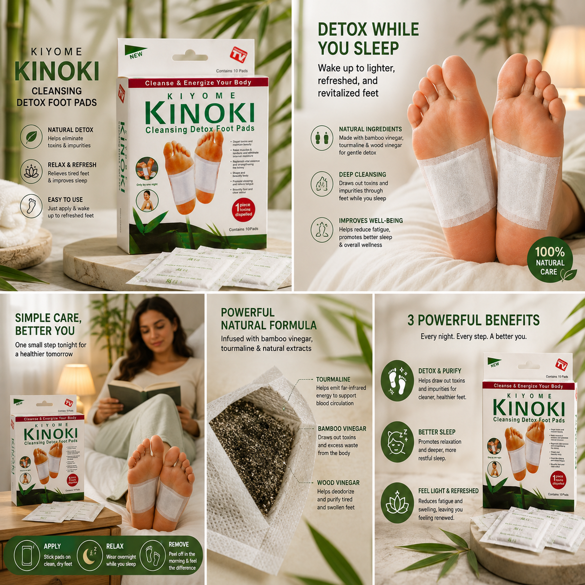 Kinoki Bamboo Vinegar Foot Patches – Relaxing Foot Pads | 10 Pads Pack