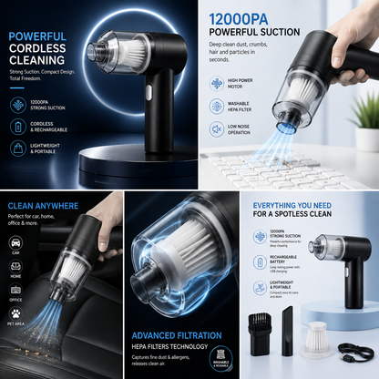 3-in-1 Portable Cordless Vacuum Cleaner – Compact Handheld Dust Cleaner