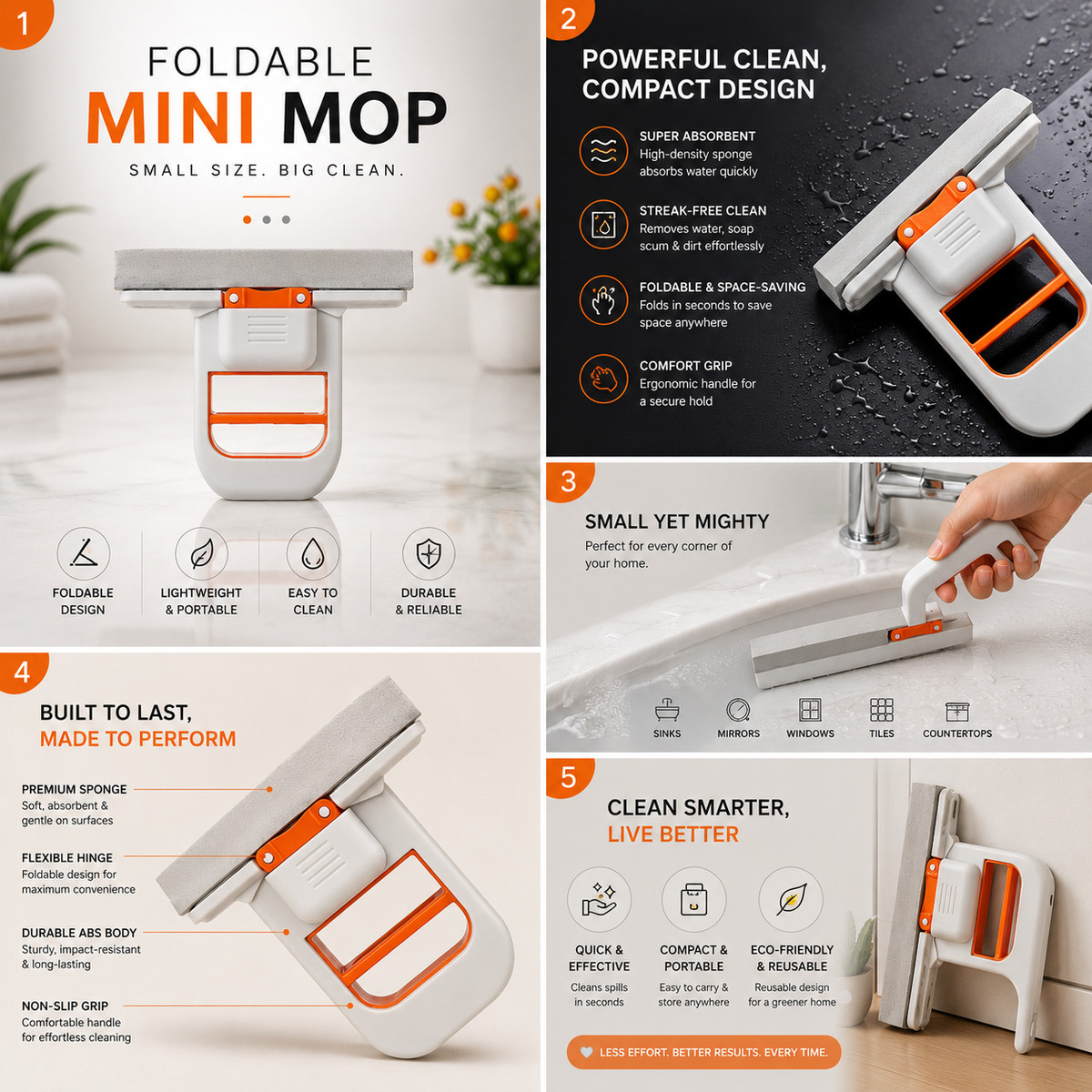 Foldable Mini Mop – Compact Wet & Dry Cleaning Solution