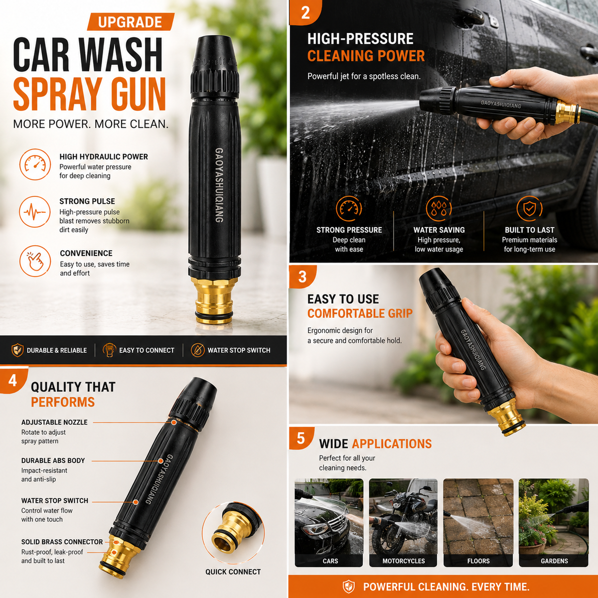 High-Pressure Plastic Hose Nozzle Spray Gun – Heavy-Duty Water Jet Nozzle