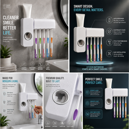 Automatic Toothpaste Dispenser with 5 Toothbrush Holder