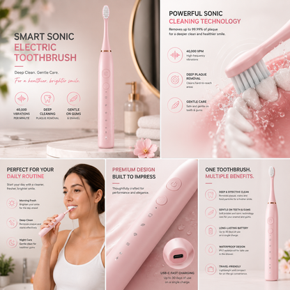 Electric Sonic Toothbrush – Rechargeable Deep Cleaning & Gentle Care