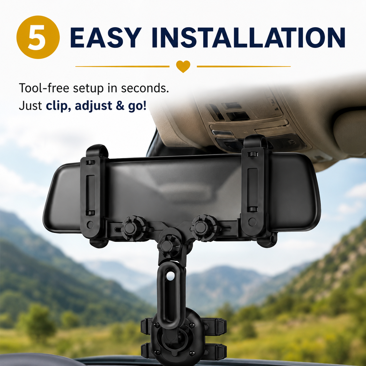 360° Dashboard Car Phone Holder – ABS Mobile Mount for Dashboard, Sun Visor & Rear View Mirror