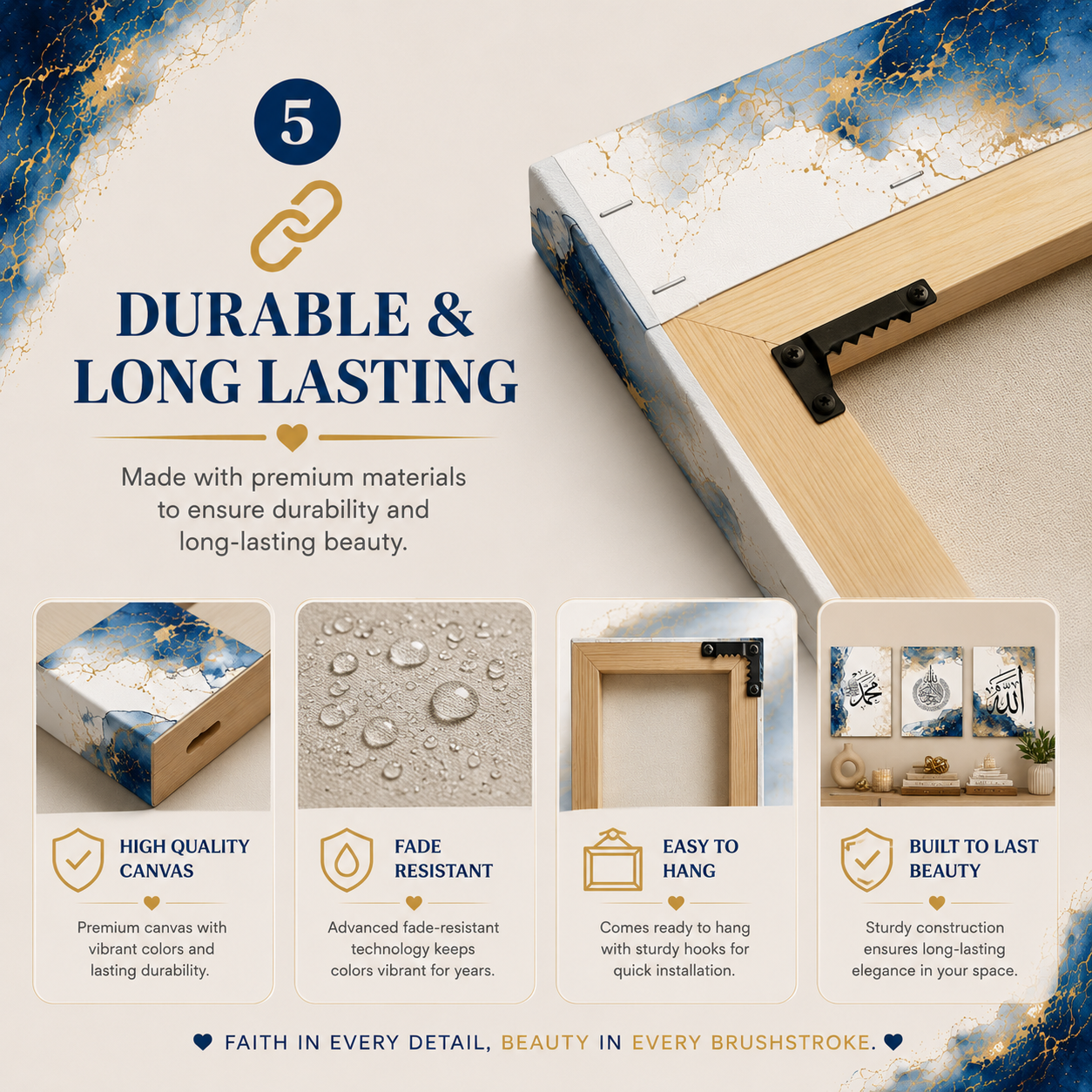 Set of 3 Islamic Calligraphy Wooden Wall Frames – Elegant Sticky Photo Tiles for Home Decoration