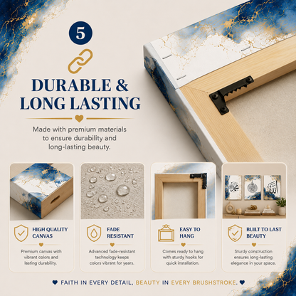 Set of 3 Islamic Calligraphy Wooden Wall Frames – Elegant Sticky Photo Tiles for Home Decoration