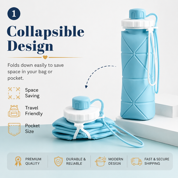 600ml Silicone Foldable Water Bottle – Portable Collapsible Travel Bottle (Random Color)
