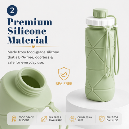 600ml Silicone Foldable Water Bottle – Portable Collapsible Travel Bottle (Random Color)