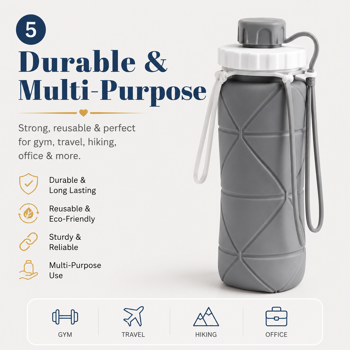 600ml Silicone Foldable Water Bottle – Portable Collapsible Travel Bottle (Random Color)