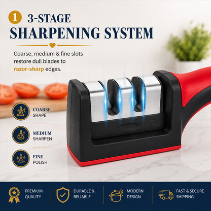 3-Stage Professional Knife Sharpener – Manual Kitchen Knife Sharpening Tool for Home & Chef Use