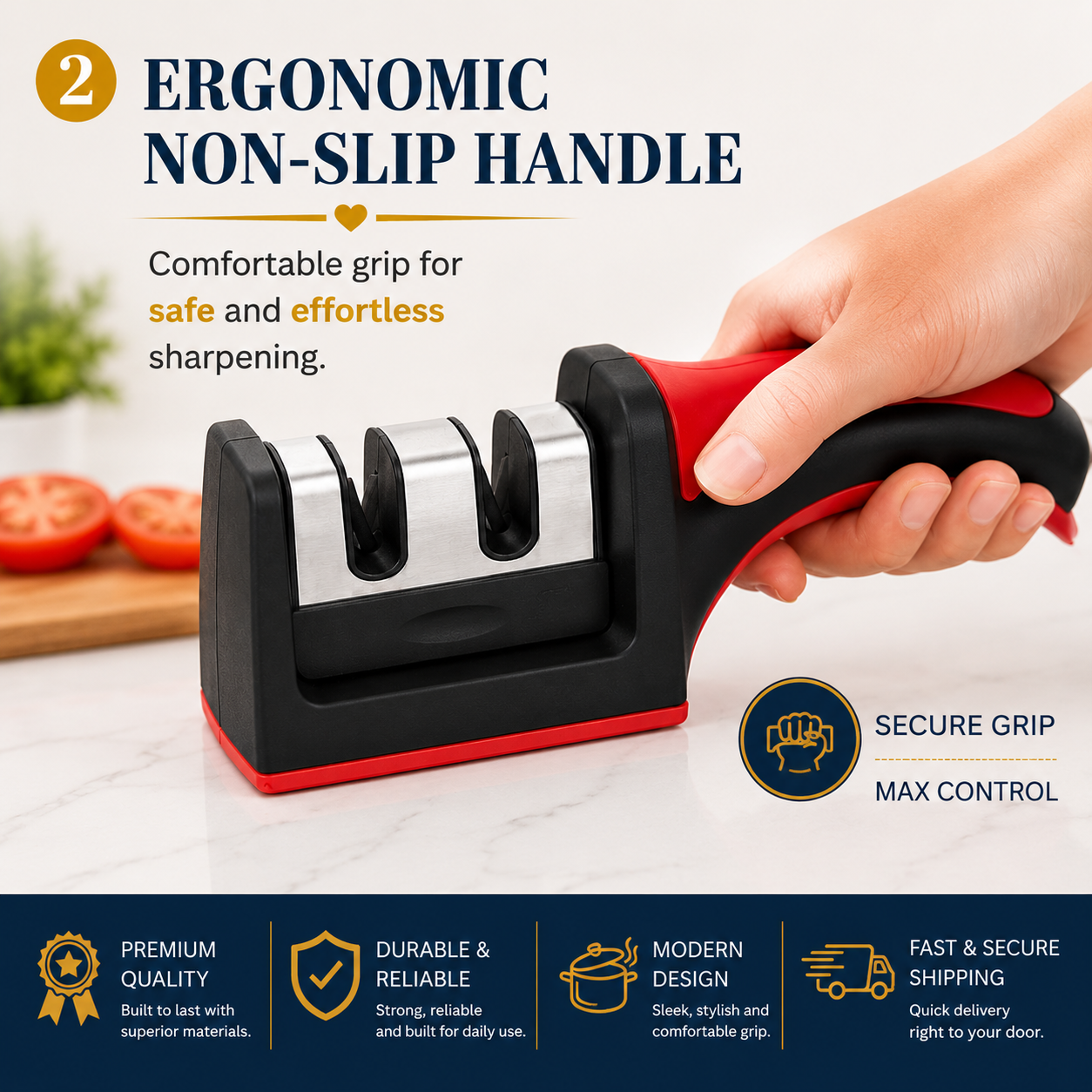 3-Stage Professional Knife Sharpener – Manual Kitchen Knife Sharpening Tool for Home & Chef Use
