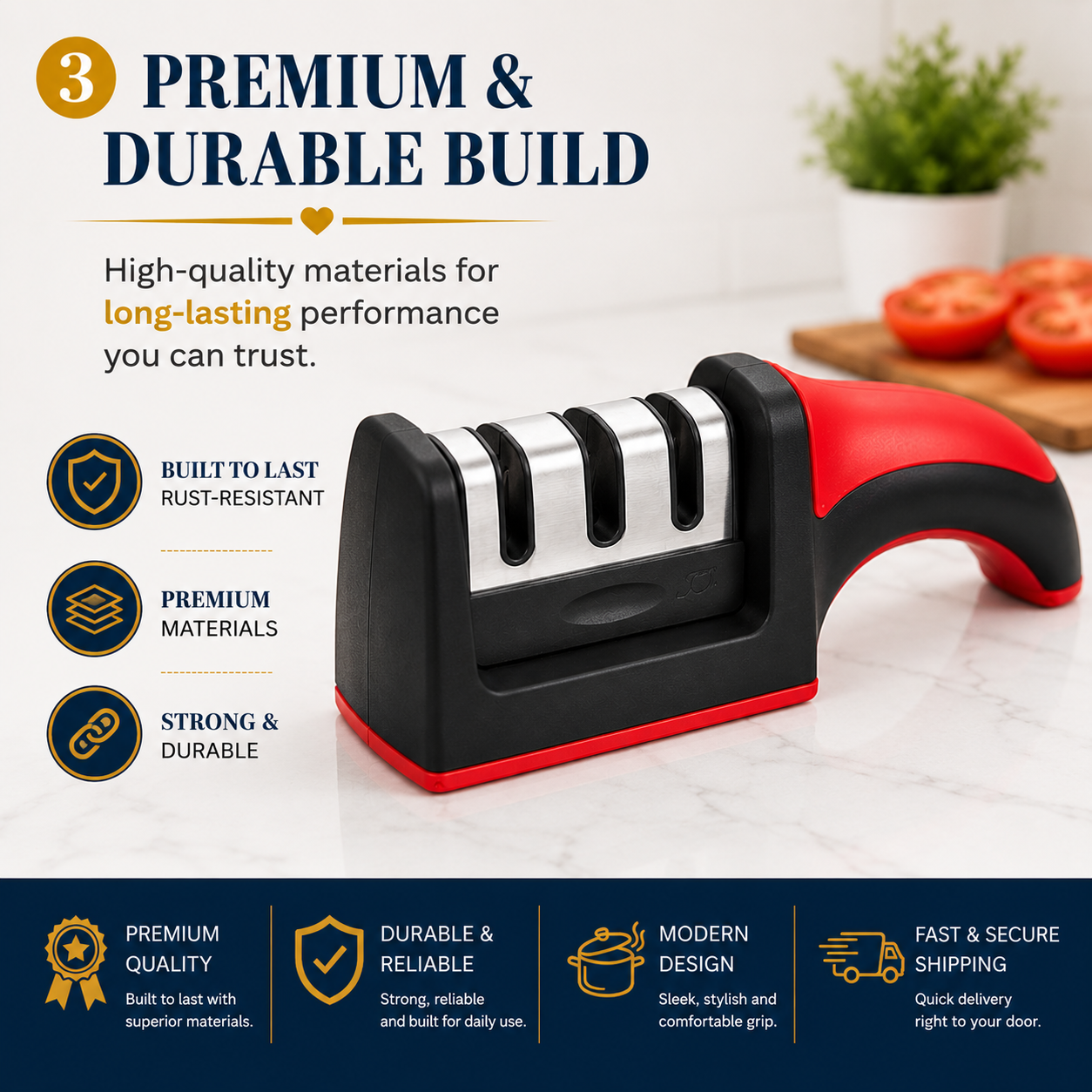 3-Stage Professional Knife Sharpener – Manual Kitchen Knife Sharpening Tool for Home & Chef Use