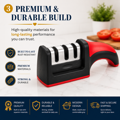 3-Stage Professional Knife Sharpener – Manual Kitchen Knife Sharpening Tool for Home & Chef Use