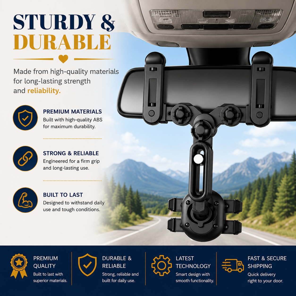 360° Dashboard Car Phone Holder – ABS Mobile Mount for Dashboard, Sun Visor & Rear View Mirror