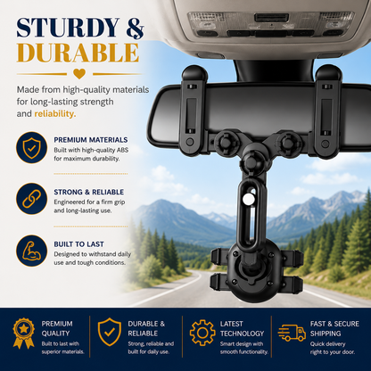 360° Dashboard Car Phone Holder – ABS Mobile Mount for Dashboard, Sun Visor & Rear View Mirror