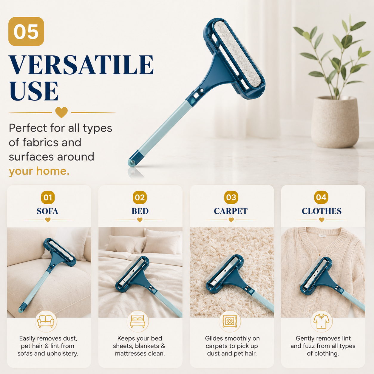 Reusable Dog & Cat Hair Remover Roller – Washable Sticky Pet Hair & Lint Cleaner Brush