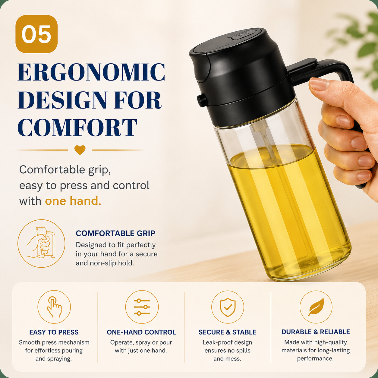 2-in-1 Oil Sprayer Bottle for Kitchen – Spray & Pour Oil Dispenser for Cooking, Baking, Air Frying & BBQ