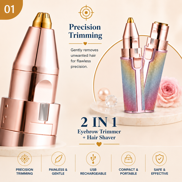 2-in-1 Flawless Eyebrow Trimmer for Women – USB Rechargeable Eyebrow & Upper Lip Hair Remover with Cleaning Brush