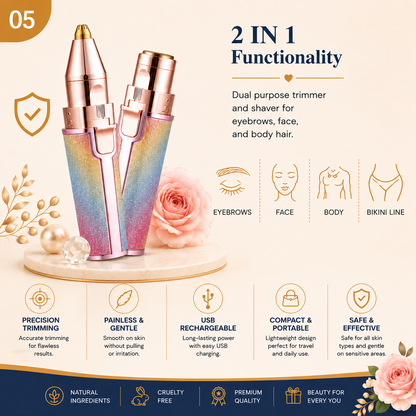 2-in-1 Flawless Eyebrow Trimmer for Women – USB Rechargeable Eyebrow & Upper Lip Hair Remover with Cleaning Brush
