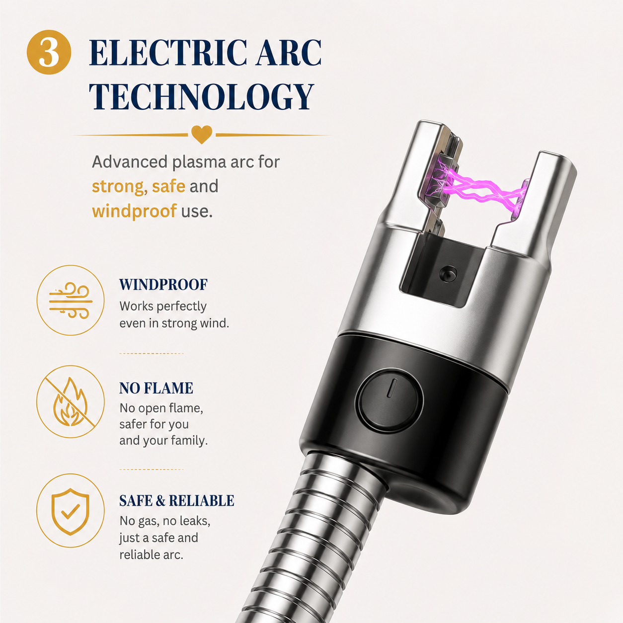 360° USB Rechargeable Electric Arc Lighter – Windproof Flexible Neck Kitchen & BBQ Lighter with Safety Lock (Random Color)