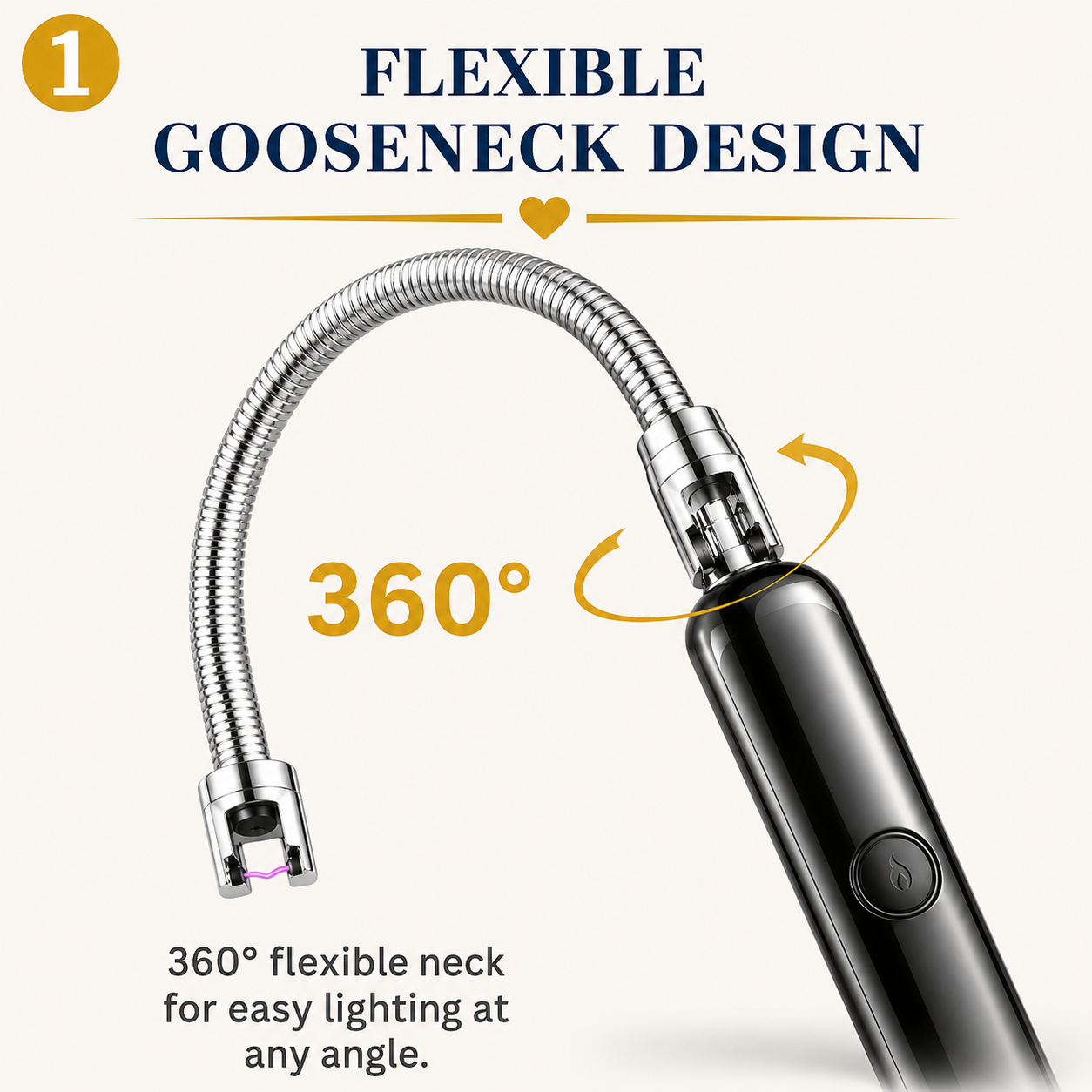 360° USB Rechargeable Electric Arc Lighter – Windproof Flexible Neck Kitchen & BBQ Lighter with Safety Lock (Random Color)