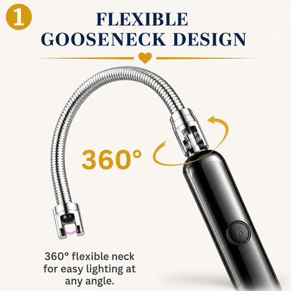 360° USB Rechargeable Electric Arc Lighter – Windproof Flexible Neck Kitchen & BBQ Lighter with Safety Lock (Random Color)