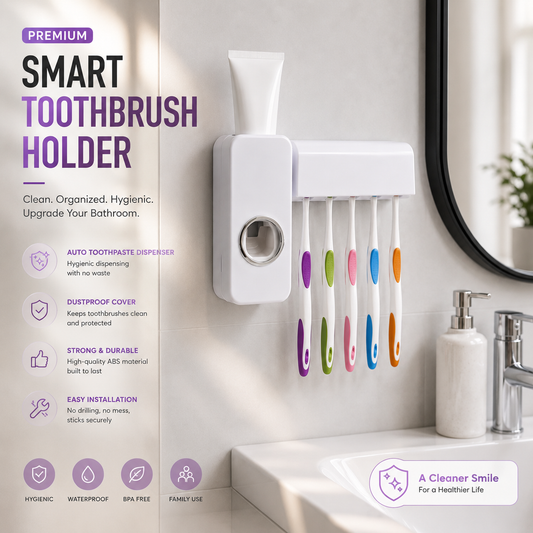 Automatic Toothpaste Dispenser with 5 Toothbrush Holder