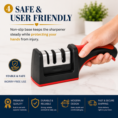 3-Stage Professional Knife Sharpener – Manual Kitchen Knife Sharpening Tool for Home & Chef Use