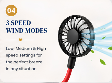 Mini USB Rechargeable Neck Fan – Portable Personal Cooling Fan with 3 Speed Modes & 7-Blade Design (Random Color)