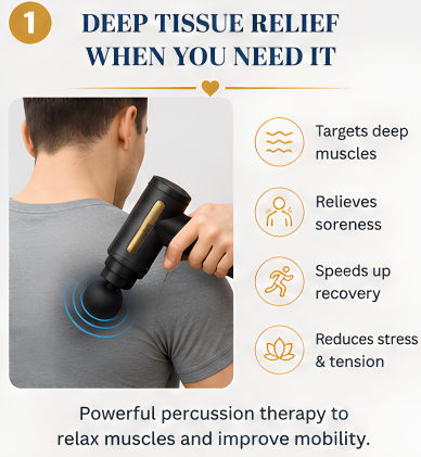 Professional Smart Percussion Massage Gun – Deep Tissue Muscle Massager with 4 Interchangeable Massage Heads