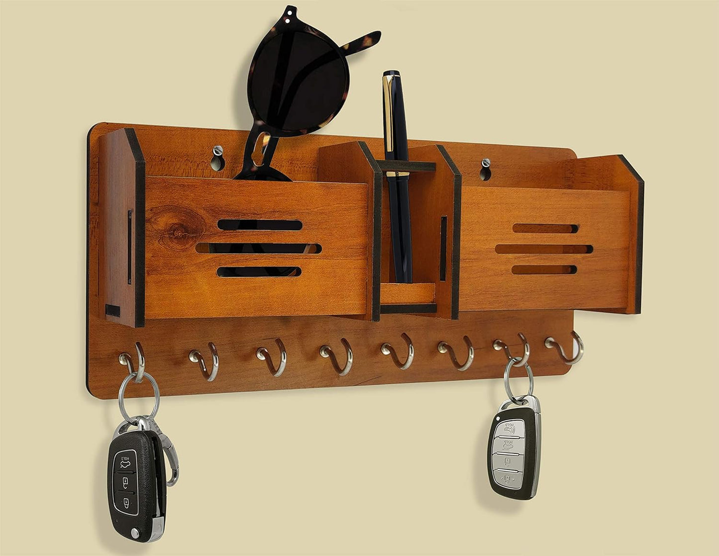 Multipurpose Wooden Key Holder Wall Hanging | Decorative Key Rack for Home & Office