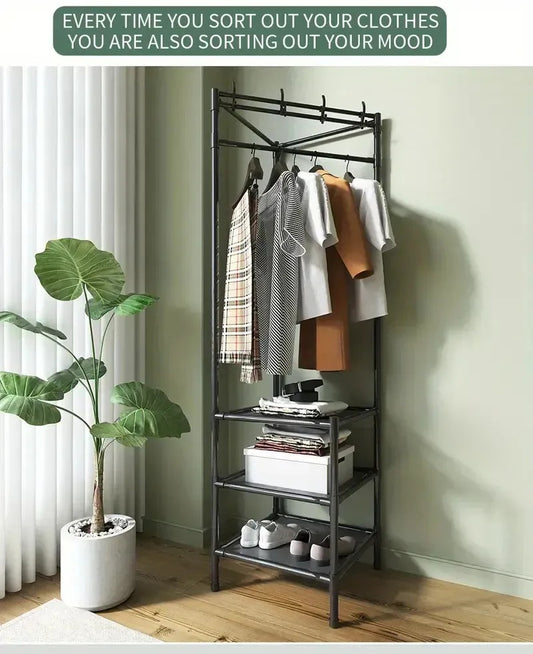 Multifunctional Corner Coat Rack | 3-Layer Nail-Free Space-Saving Storage Organizer (Random Color)