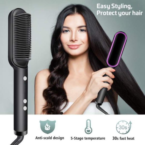 HQT-909B 2-in-1 Electric Hair Straightening & Curling Comb Brush | Professional Hair Styler (Random Color)